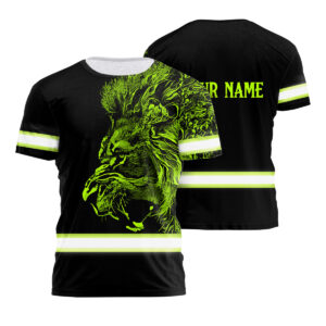 Hi Vis Shirt Reflective Green Lion Custom Name Safety Workwear