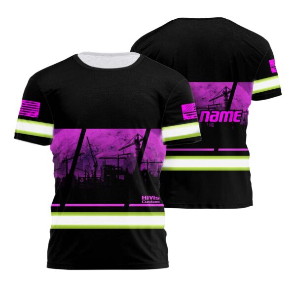 Hi Vis Shirt Reflective Construction Site Violet Custom Name Safety Workwear For Workers, Patriotic, Veteran, Military