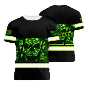 Hi Vis Shirt Reflective Best Skull Custom Name Safety Workwear For Workers, Patriotic, Veteran, Military
