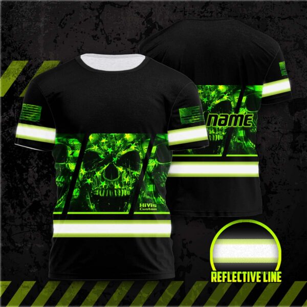 Hi Vis Shirt Reflective Best Skull Custom Name Safety Workwear For Workers, Patriotic, Veteran, Military