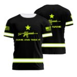 Hi Vis Shirt Reflective Black US Flag Custom Name Safety Workwear For Workers, Runners, Cyclists, Patriotic, Veteran, Military