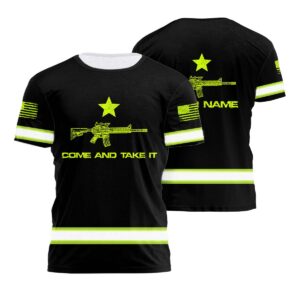 Hi Vis Shirt Reflective Black US Flag Custom Name Safety Workwear For Workers, Runners, Cyclists, Patriotic, Veteran, Military