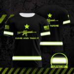 Hi Vis Shirt Reflective Black US Flag Custom Name Safety Workwear For Workers, Runners, Cyclists, Patriotic, Veteran, Military