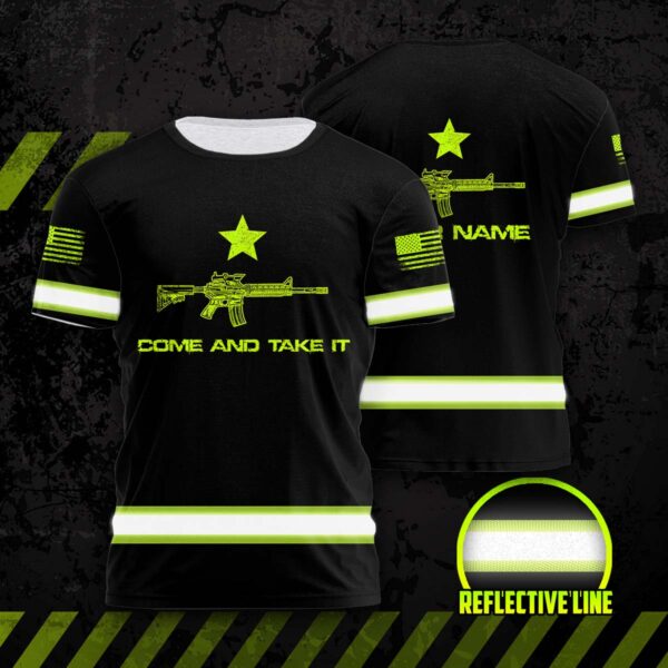 Hi Vis Shirt Reflective Black US Flag Custom Name Safety Workwear For Workers, Runners, Cyclists, Patriotic, Veteran, Military