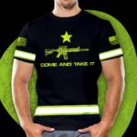 Hi Vis Shirt Reflective Black US Flag Custom Name Safety Workwear For Workers, Runners, Cyclists, Patriotic, Veteran, Military