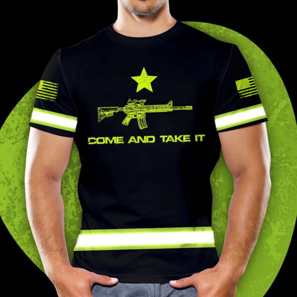 Hi Vis Shirt Reflective Black US Flag Custom Name Safety Workwear For Workers, Runners, Cyclists, Patriotic, Veteran, Military