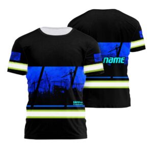 Hi Vis Shirt Reflective Construction Site Blue Custom Name Safety Workwear