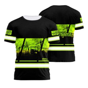 Hi Vis Shirt Reflective Construction Site Custom Name Safety Workwear For Workers, Patriotic, Veteran, Military