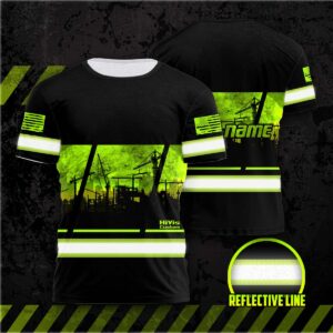 Hi Vis Shirt Reflective Construction Site Custom Name Safety Workwear For Workers, Patriotic, Veteran, Military