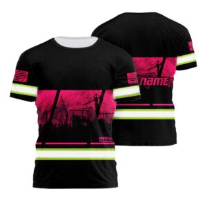Hi Vis Shirt Reflective Construction Site Pink Custom Name Safety Workwear For Workers, Patriotic, Veteran, Military