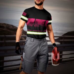 Hi Vis Shirt Reflective Construction Site Pink Custom Name Safety Workwear For Workers, Patriotic, Veteran, Military