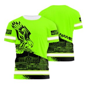 Hi Vis Shirt Reflective Eagle Fly USA Flag Custom Name Safety Workwear For Workers, Patriotic, Veteran, Military