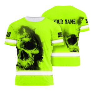 Safety T Shirts Reflective Flag Skull Custom Name Safety Workwear