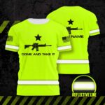 Hi Vis Shirt Reflective Green Neon US Flag Custom Name Safety Workwear For Workers, Runners, Cyclists, Patriotic, Veteran, Military