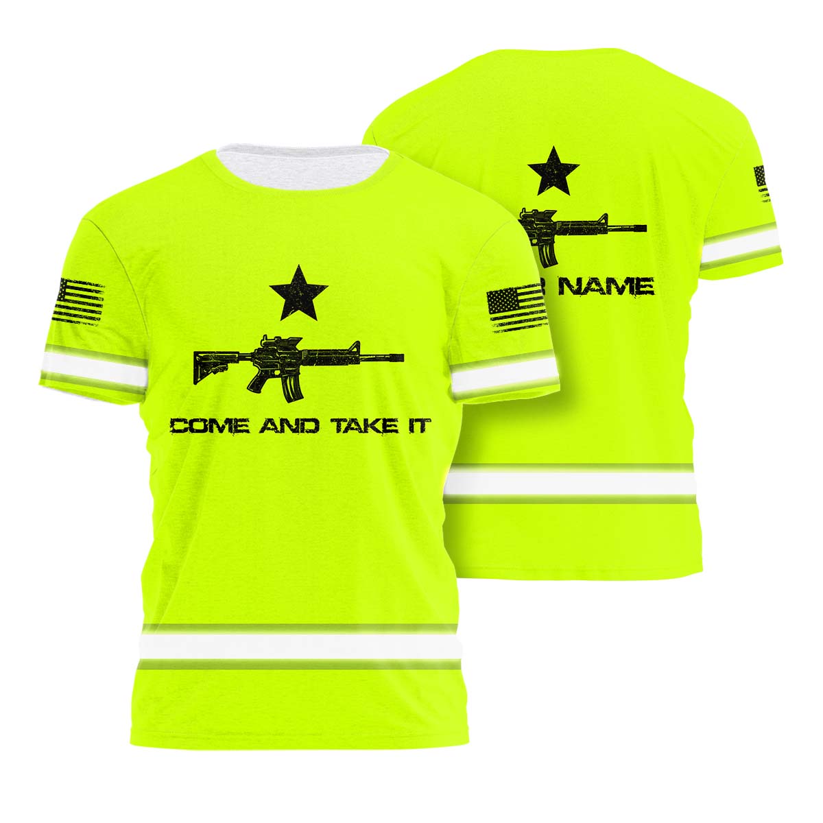 Hi Vis Shirt Reflective Green Neon US Flag Custom Name Safety Workwear ...