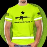 Hi Vis Shirt Reflective Green Neon US Flag Custom Name Safety Workwear For Workers, Runners, Cyclists, Patriotic, Veteran, Military