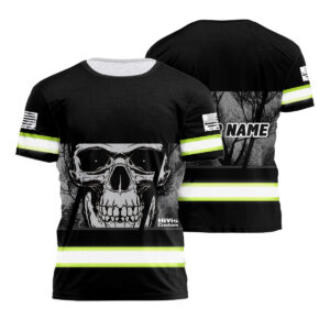 Hi Vis Shirt Reflective Grey Skull Custom Name Safety Workwear