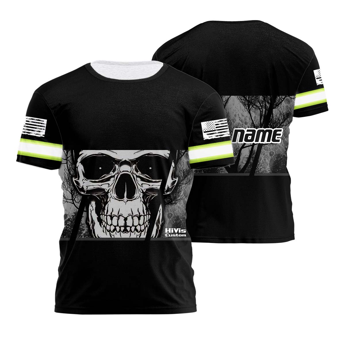 Hi Vis Shirt Reflective Grey Skull Custom Name Safety Workwear