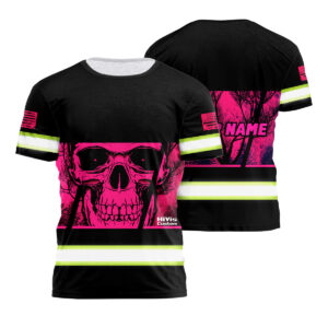 Hi Vis Shirt Reflective Pink Skull Custom Name Safety Workwear