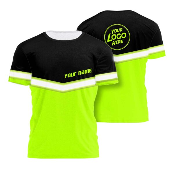 Hi Vis Shirt Uniform Reflective Black Green Custom Name And Logo Safety Workwear For Company, Group, Team