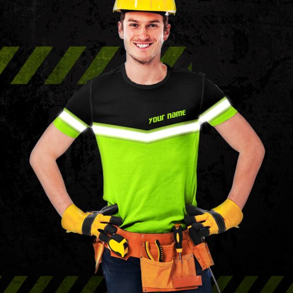 Hi Vis Shirt Uniform Reflective Black Green Custom Name And Logo Safety Workwear For Company, Group, Team