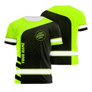 Hi Vis Shirt Uniform Reflective Black Green Neon Custom Name And Logo Safety Workwear