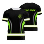 Hi Vis Shirt Uniform Reflective Black Green Neon 2 Custom Name And Logo Safety Workwear For Company, Group, Team