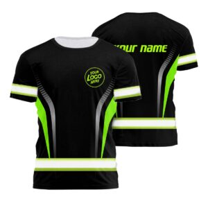 Hi Vis Shirt Uniform Reflective Black Green Neon 2 Custom Name And Logo Safety Workwear For Company, Group, Team