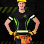 Hi Vis Shirt Uniform Reflective Black Green Neon 2 Custom Name And Logo Safety Workwear For Company, Group, Team