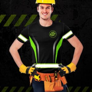 Hi Vis Shirt Uniform Reflective Black Green Neon 2 Custom Name And Logo Safety Workwear For Company, Group, Team