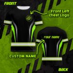 Hi Vis Shirt Uniform Reflective Black Green Neon 2 Custom Name And Logo Safety Workwear For Company, Group, Team
