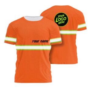 Hi Vis Shirt Uniform Reflective Orange Custom Name And Logo Safety Workwear For Company, Group, Team