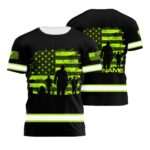 Hi Vis Shirt Reflective Veterans US Flag Custom Name Safety Workwear For Workers, Runners, Cyclists, Patriotic, Veteran, Military