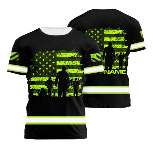 Hi Vis Shirt Reflective Veterans US Flag Custom Name Safety Workwear For Workers, Runners, Cyclists, Patriotic, Veteran, Military