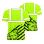 Hi Vis Shirt Reflective Green Black US Flag Custom Name Safety Workwear For Workers, Runners, Cyclists, Patriotic, Veteran, Military