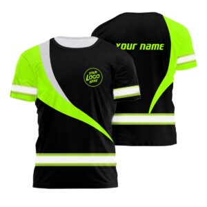 Hi Vis Shirt Uniform Reflective Black Wave Green Neon Custom Name And Logo Safety Workwear For Company, Group, Team