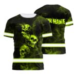 Hi Vis Shirt Reflective Skull With Smoke Custom Name Safety Workwear For Workers, Runners, Cyclists, Patriotic
