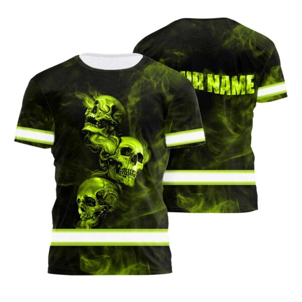 Hi Vis Shirt Reflective Skull With Smoke Custom Name Safety Workwear For Workers, Runners, Cyclists, Patriotic