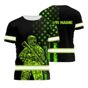 Hi Vis Shirt Reflective Veteran USA Flag Custom Name Safety Workwear For Workers, Runners, Cyclists, Patriotic