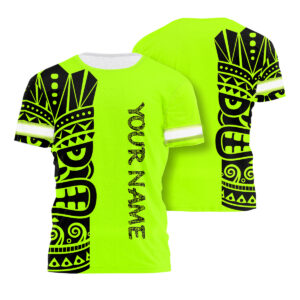 Hi Vis Shirt Reflective Tapes TiKi Hawaiian Polynesian Tribal Custom Name Safety Workwear For Workers, Runners, Cyclists