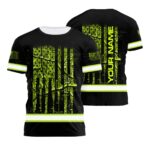 Hi Vis Shirt Reflective Camo Hunting US Flag Custom Name Safety Workwear For Workers, Runners, Cyclists, Patriotic, Veteran, Military