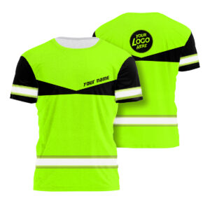 Hi Vis Shirt Uniform Reflective Light Green Neon Custom Name And Logo Safety Workwear For Company, Group, Team