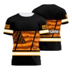 Hi Vis Shirt Reflective Orange USA Flag Custom Name Safety Workwear For Workers, Patriotic, Veteran, Military