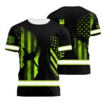 Hi Vis Shirt Reflective Green USA Custom Name Safety Workwear For Workers, Runners, Cyclists, Patriotic