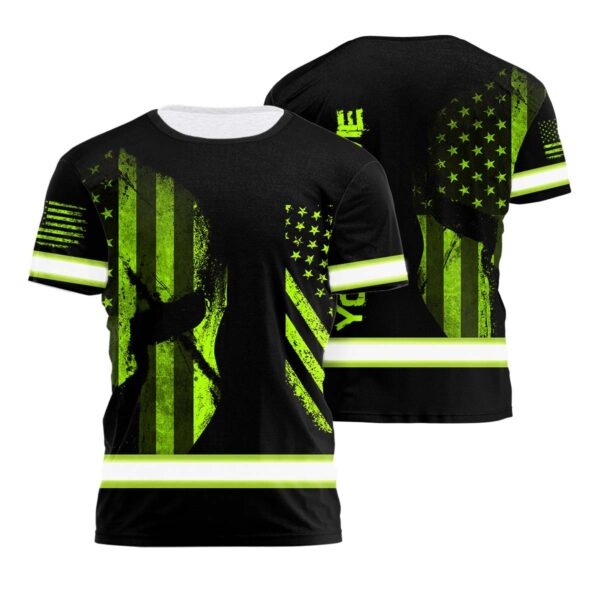 Hi Vis Shirt Reflective Green USA Custom Name Safety Workwear For Workers, Runners, Cyclists, Patriotic