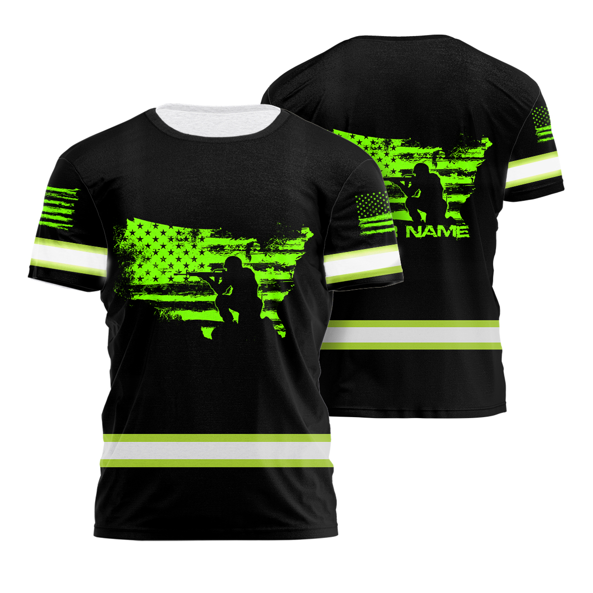 Hi Vis Shirt Reflective Tapes US Map US Veteran Custom Name Safety