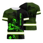Hi Vis Shirt Reflective Soldier USA Flag Custom Name Safety Workwear For Workers, Runners, Cyclists, Patriotic