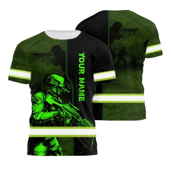 Hi Vis Shirt Reflective Soldier USA Flag Custom Name Safety Workwear For Workers, Runners, Cyclists, Patriotic
