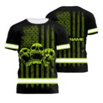 Hi Vis Shirt Reflective Skull USA Flag Custom Name Safety Workwear For Workers, Runners, Cyclists, Patriotic