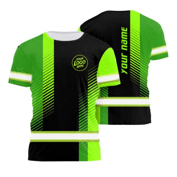Hi Vis Shirt Uniform Company Reflective Stripes Green Neon Custom Name And Logo Safety Workwear For Company, Group, Team